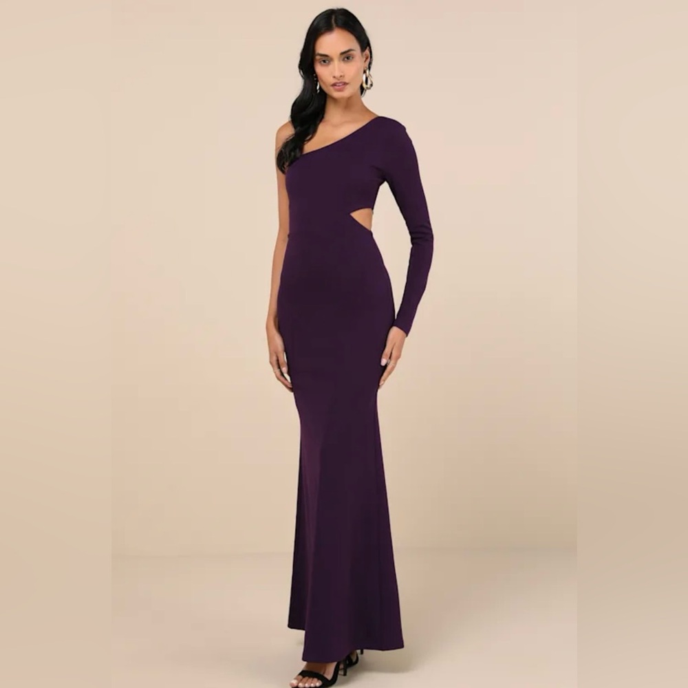Lulus Wondrous Romance Dark Purple One-Shoulder Mermaid Maxi Dress Size M